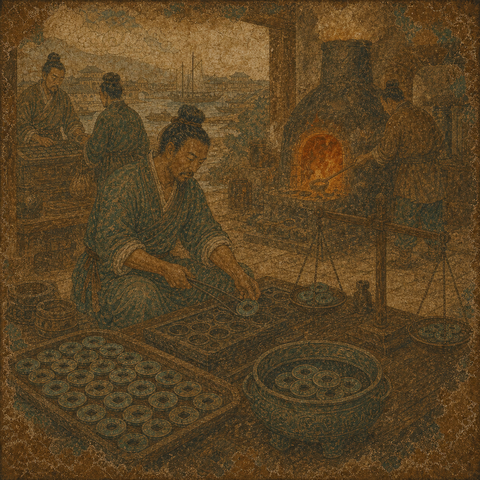 Ancient-style visual for the 钱 surname